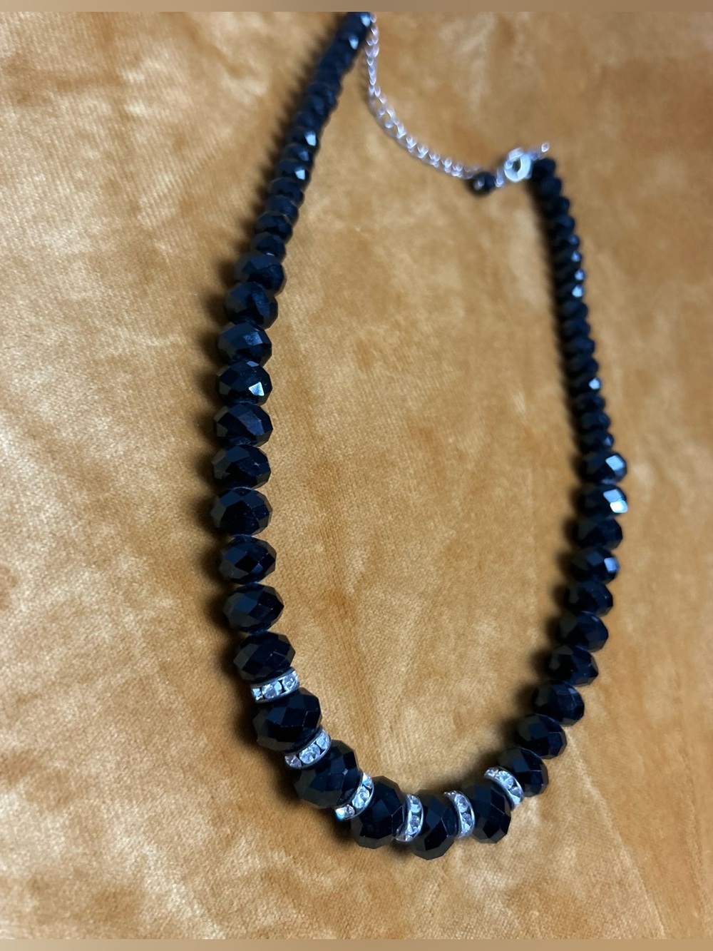 1928 Black Faceted Crystal Necklace with Clear Accent Rings
